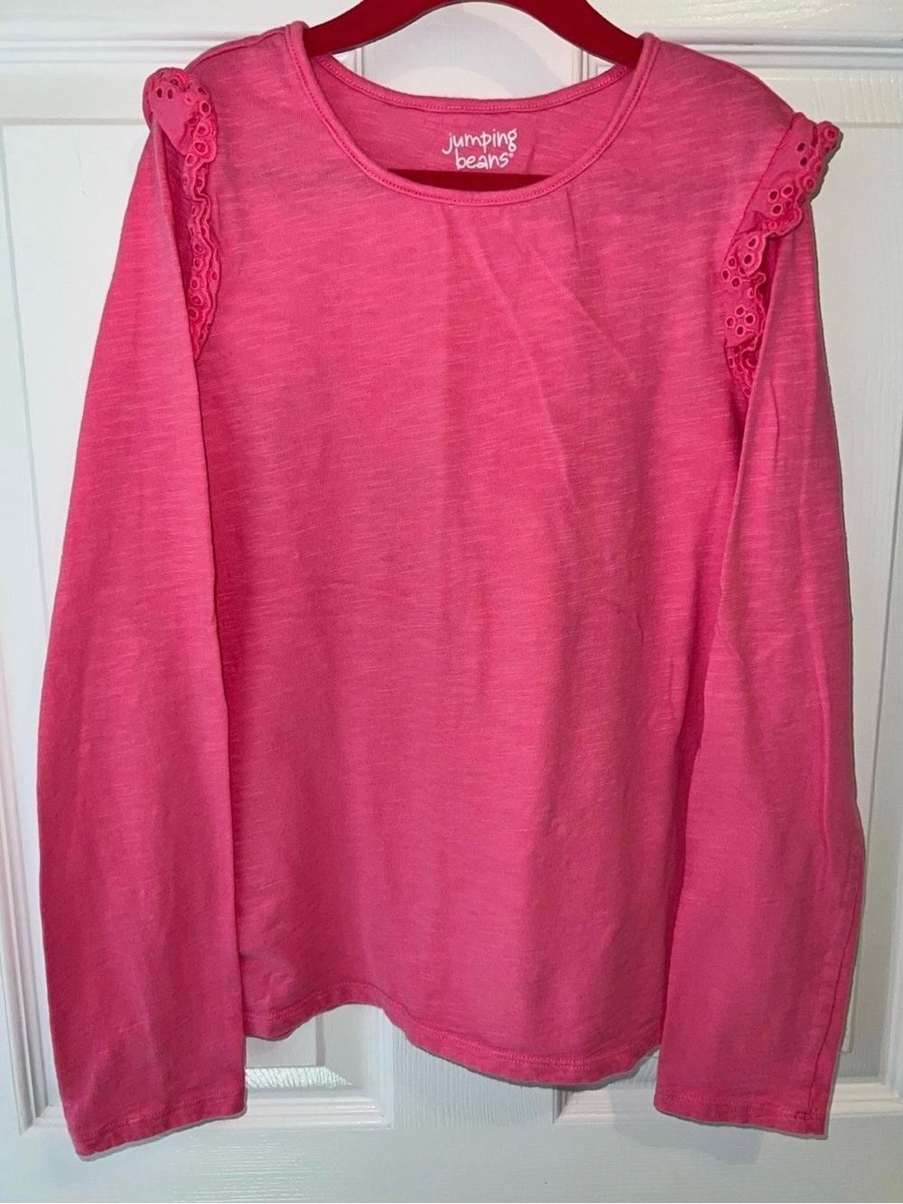 Girls sz 12 Pink Long-Sleeve Ruffle Shoulder Top